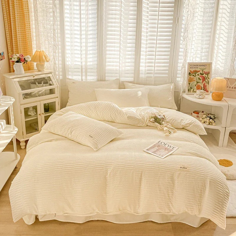 DecorBites™ Bubble Yarn Fabric Full Bedding Set with Duvet Cover, Sheet, Quilt, Pillowcase