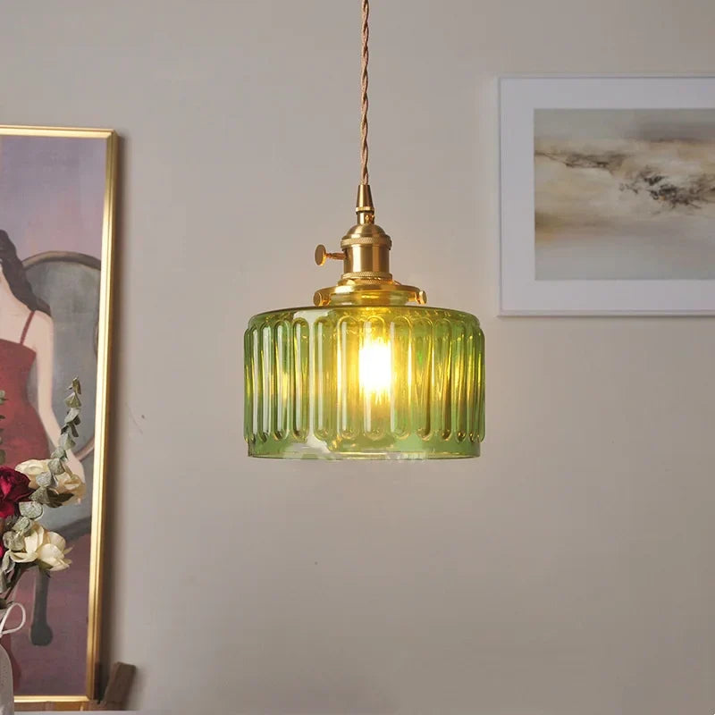 DecorBites™ Green Glass LED Pendant Light: Nordic Modern Hanging Lamp for Bedroom Dining Room