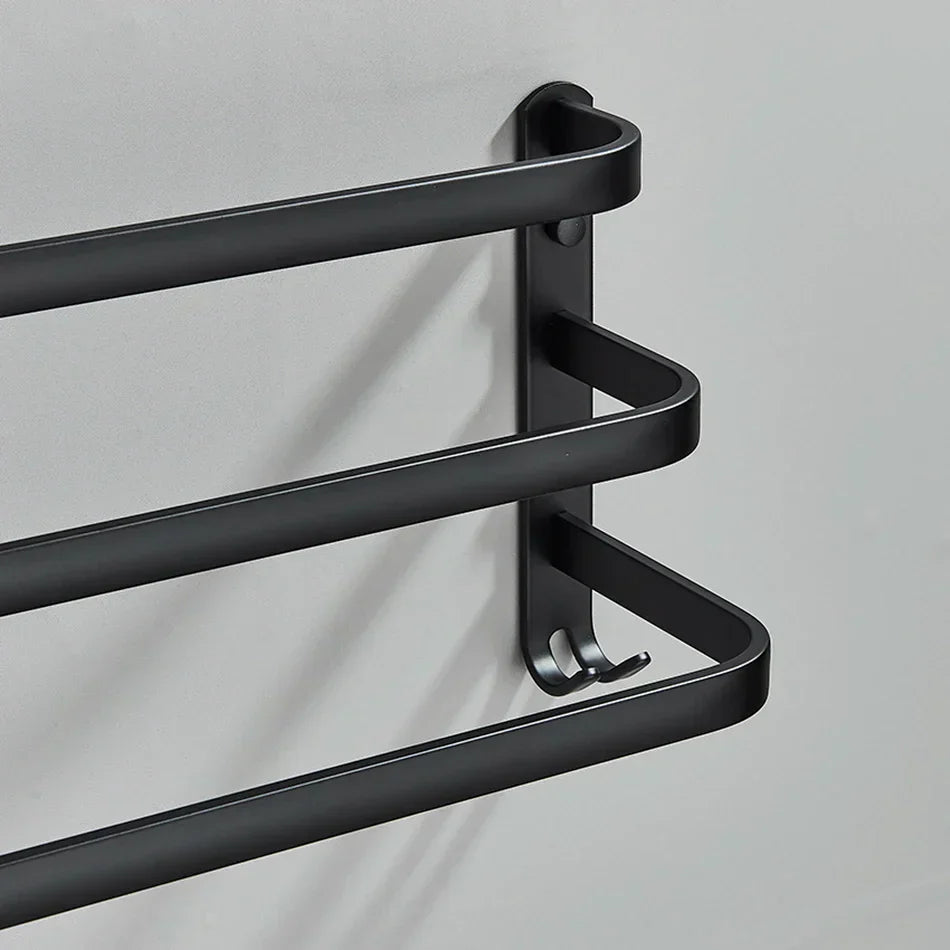DecorBites™ Aluminum Bathroom Towel Rack with Hook, Wall Mounted Multiple Layer Cloth Hanger