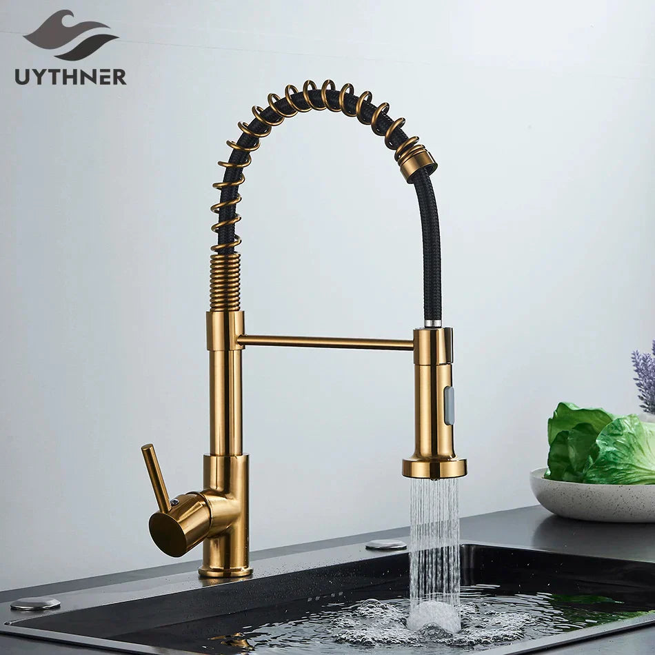 DecorBites™ Brushed Nickel Pull Down Kitchen Faucet - 360° Rotation Hot Cold Water Mixer