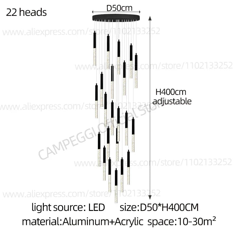 DecorBites™ Cylindrical Chandelier: Modern Nordic Indoor Lighting for Living Room, Staircase & Ceiling