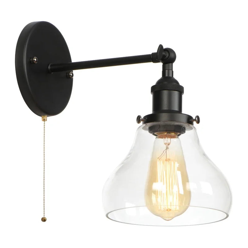 DecorBites™ Black Iron LED Wall Lights Industrial Pull Chain Switch Bedroom Dining Room Loft