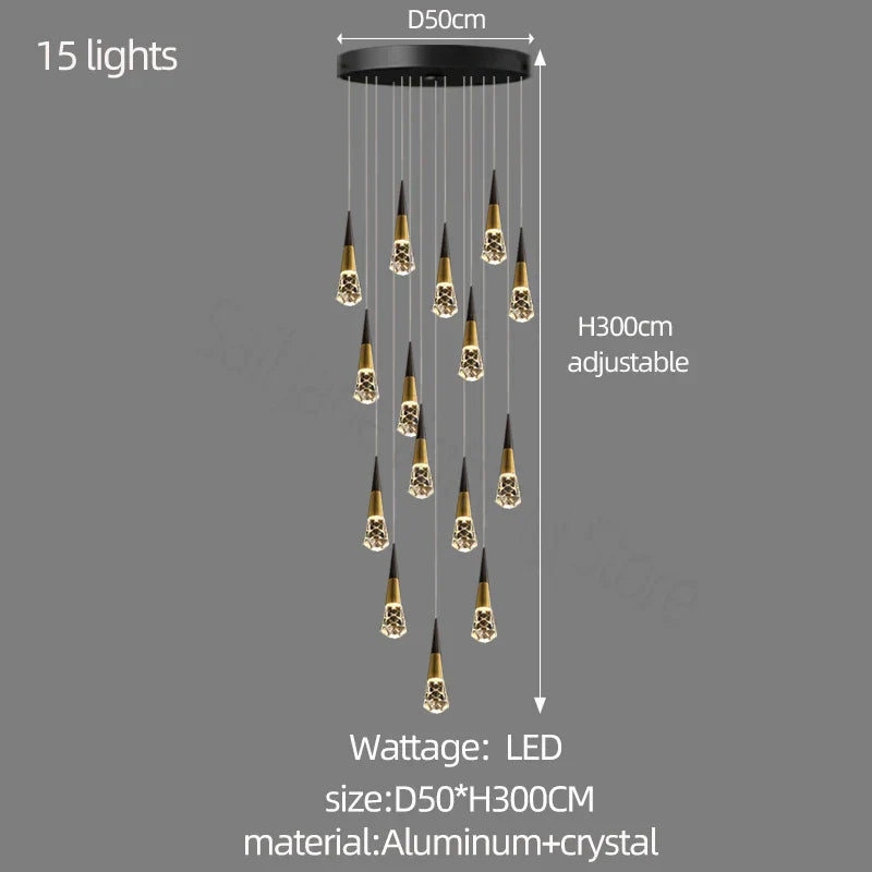 DecorBites™ Crystal Chandelier for Stairwell and Living Room Dimming Lighting