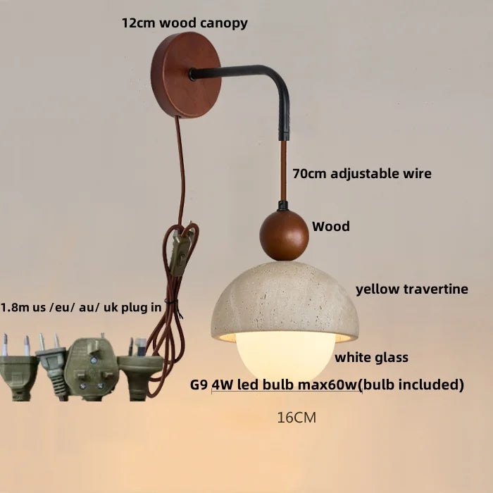 DecorBites™ LED Yellow Travertine Stone Wall Lamp with Pull Chain Switch