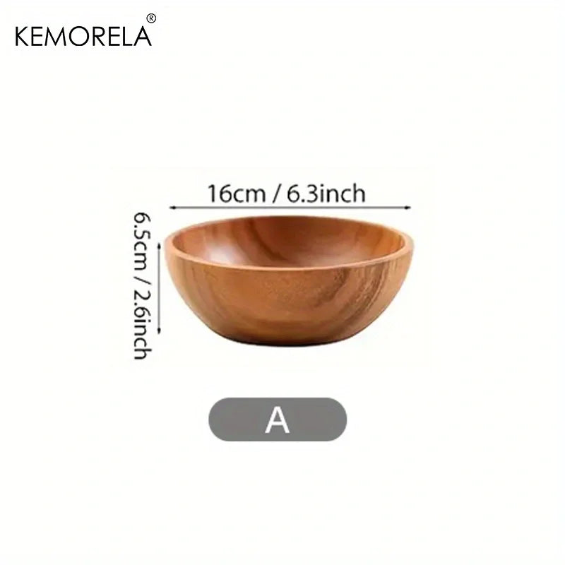 DecorBites™ Acacia Wooden Salad Bowl - Anti-scalding Wooden Bowl for Fruit, Vegetables, and Ice Cream