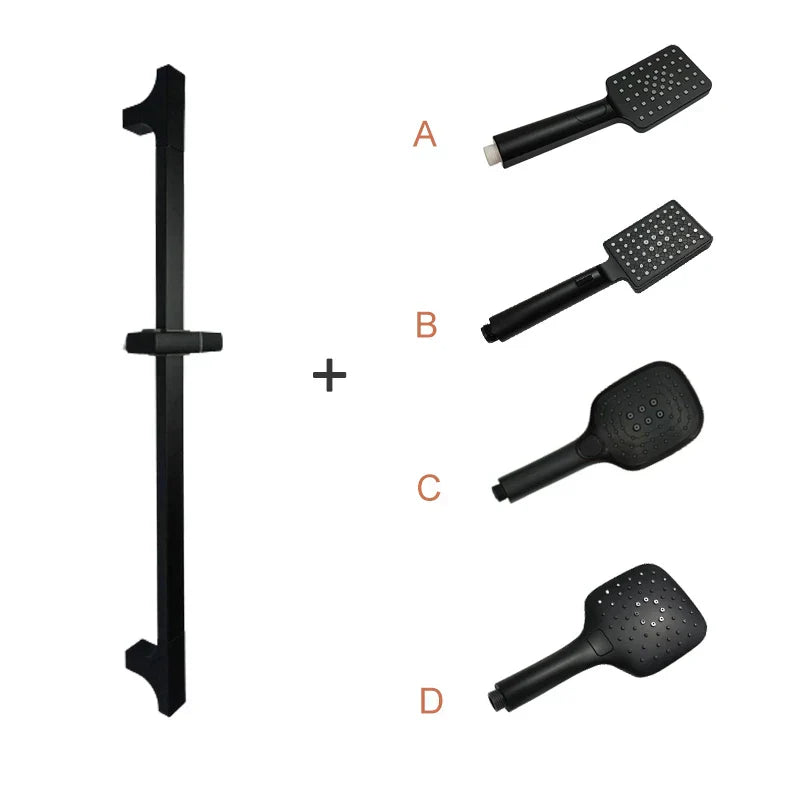 DecorBites™ Black Shower Slider Adjustable Rail Set 3 Functions Simple Style 1.5M Hose