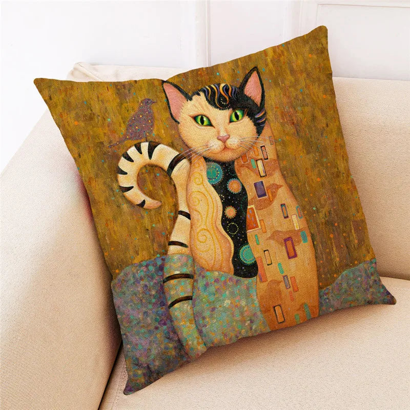 DecorBites™ Cat Design Linen Pillowcase 45x45cm for Home Decor and Cushion Covers
