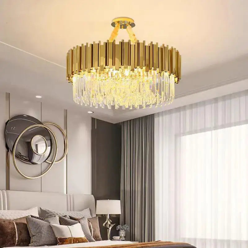 DecorBites™ Crystal LED Pendant Lights: Luxury Gold Plating Metal Hanging Lamp for Living, Dining, Bedroom