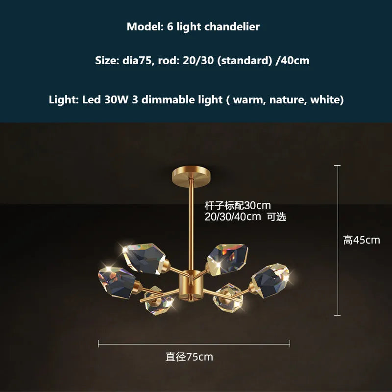 DecorBites™ Copper LED 3-Light Dimmable Crystal Chandelier