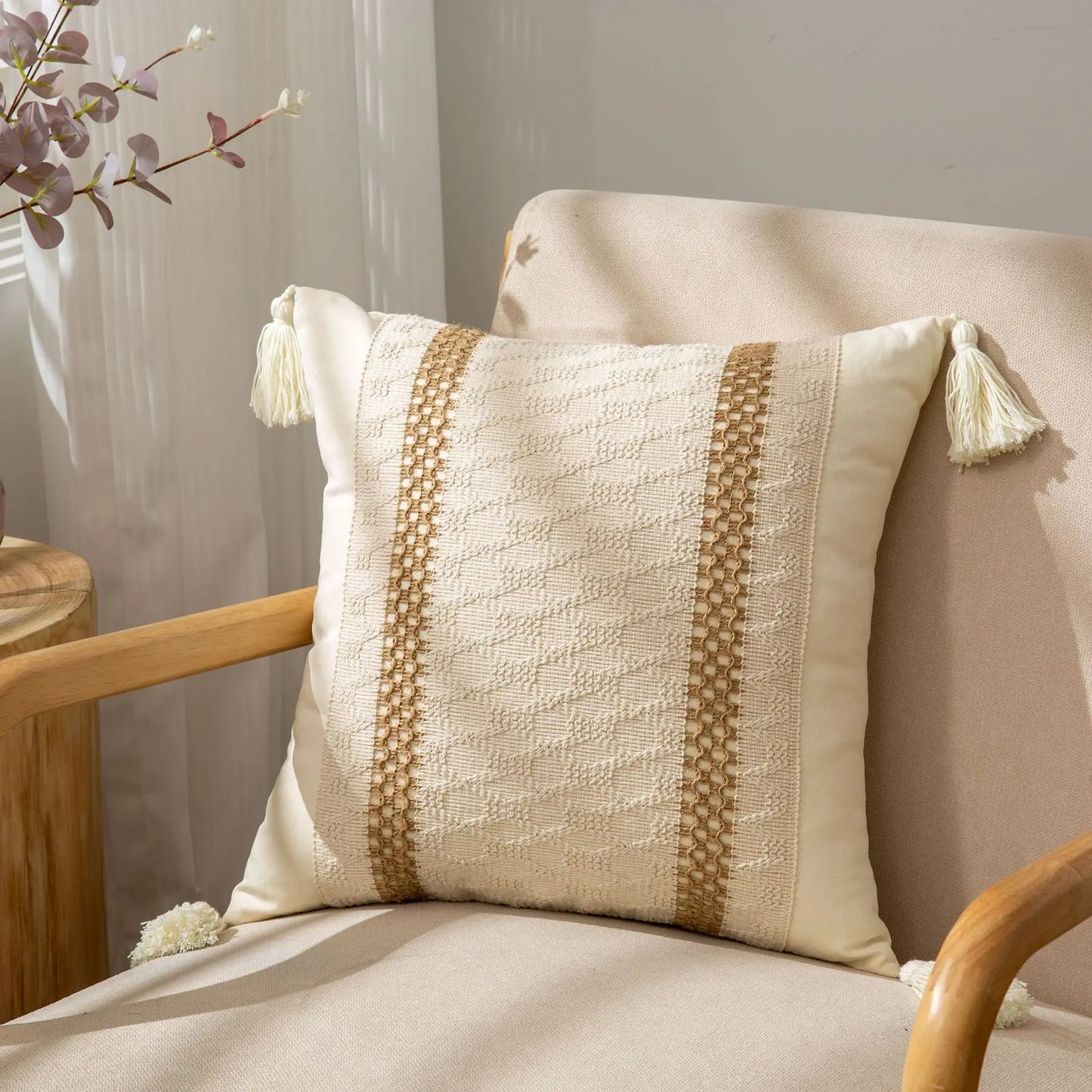 DecorBites™ Bohemian Style Fringed Throw Pillow Cover for Living Room Sofa