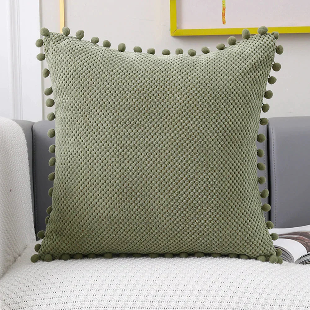DecorBites™ Beige Pompom Decorative Pillow Cover Set - Premium Quality Home Sofa Decor