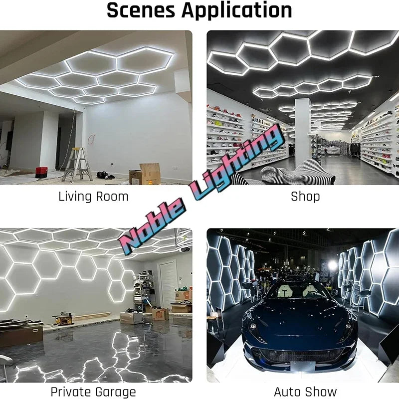 DecorBites™ Geometric LED Lights for Exhibition Car Detailing Garage Workshop - Polygonal Snowflake Theme