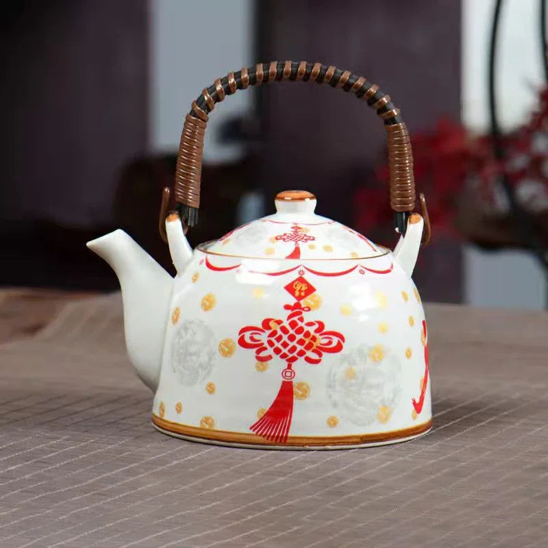 DecorBites™ Blue and White Porcelain Teapot 900ml Clay Heated Kettle Puer Tea Cup Set