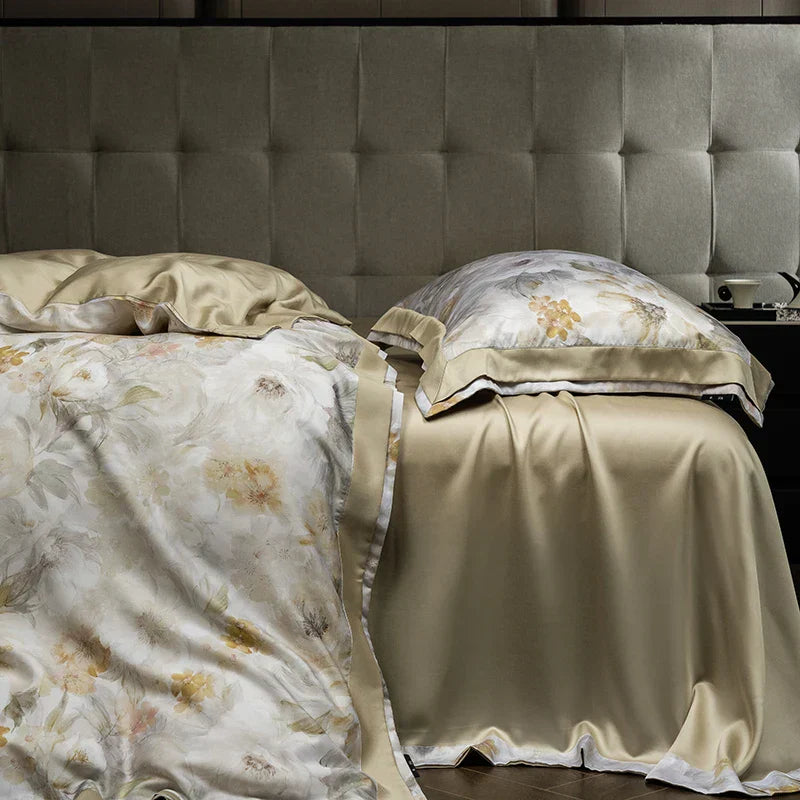 DecorBites™ Eucalyptus Fiber Floral Print Bedding Set: Duvet, Sheet, Pillowcases - 4Pcs