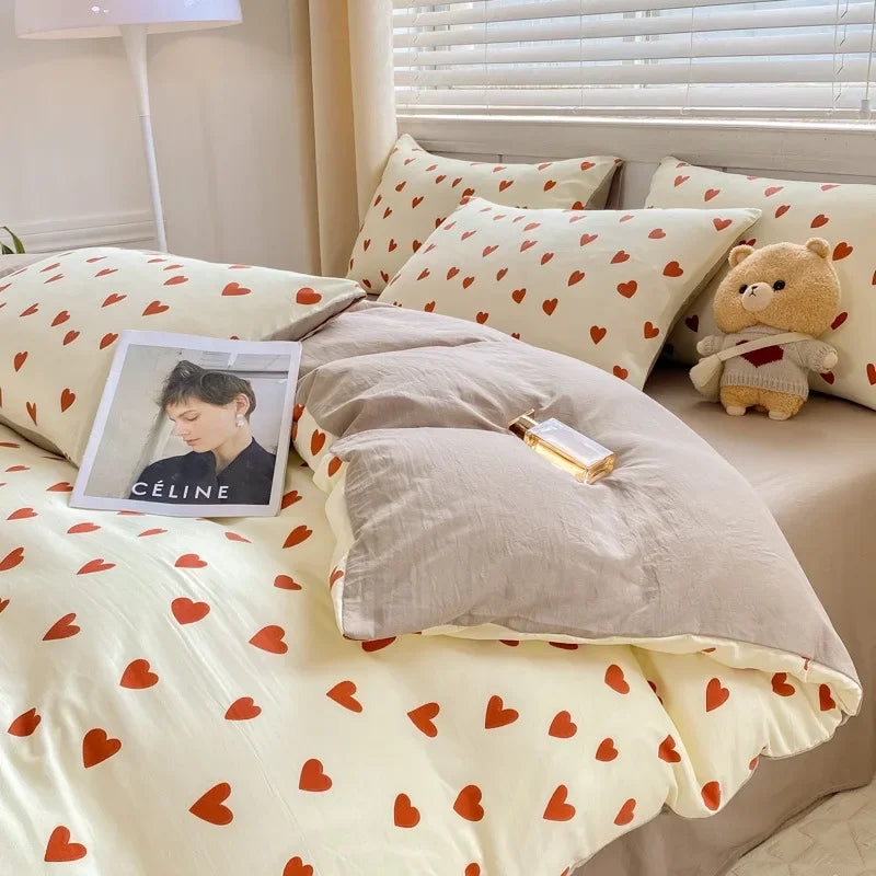 DecorBites™ Cozy Pattern Printed 4Pcs Single Bedding Set - Soft Cotton Fabric
