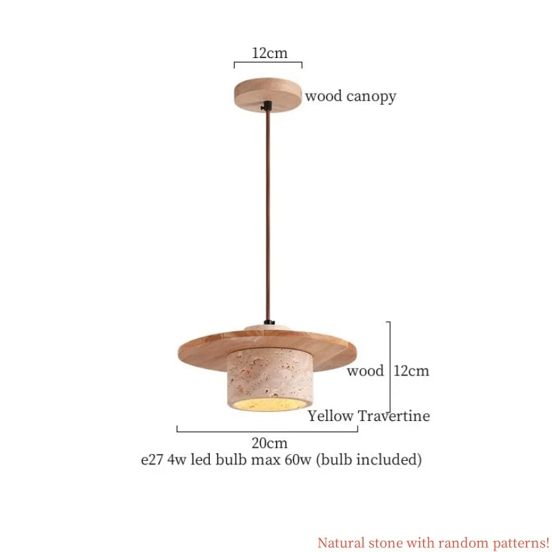 DecorBites™ Japanese Stone LED Pendant Lamps Yellow Travertine Wabi Sabi Hanging Light