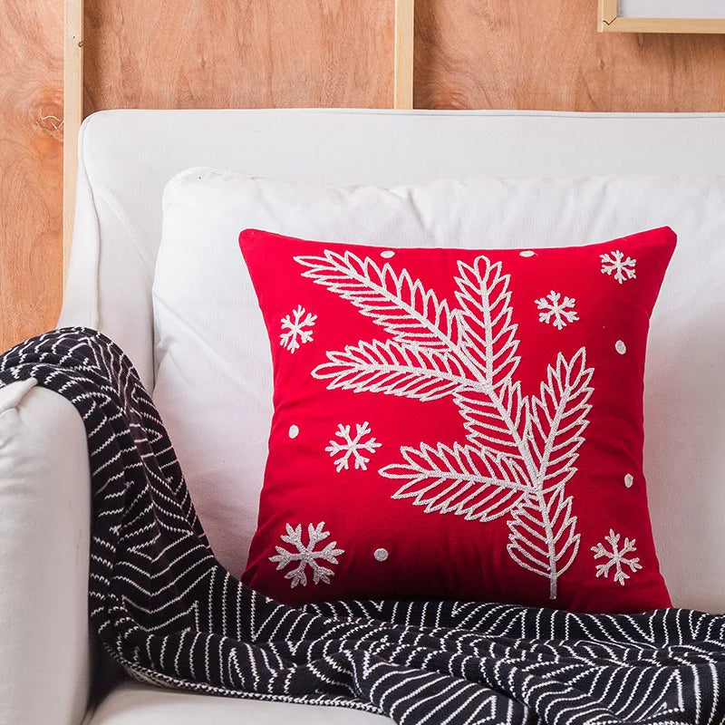 DecorBites™ Christmas Embroidered Cotton Canvas Pillow Covers Snowflake Elk Decor