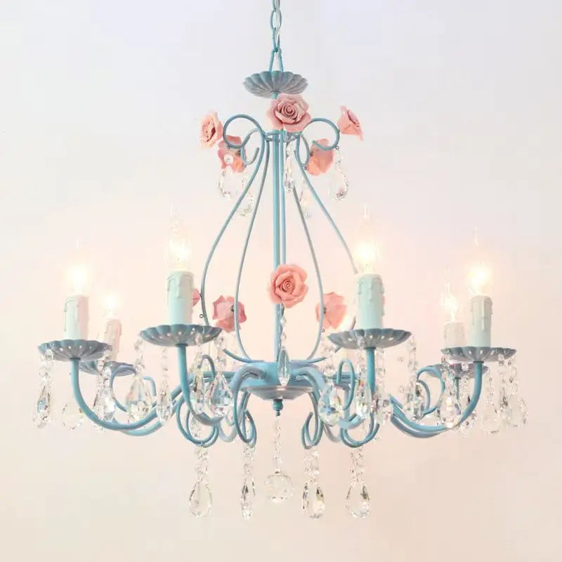 DecorBites™ Blue Crystal Bouquet Chandelier for Princess Girl Bedroom - Romantic Children's Flowers Pendant Lights