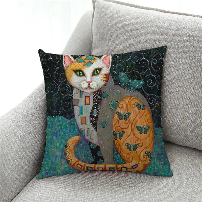 DecorBites™ Cat Design Linen Pillowcase 45x45cm for Home Decor and Cushion Covers