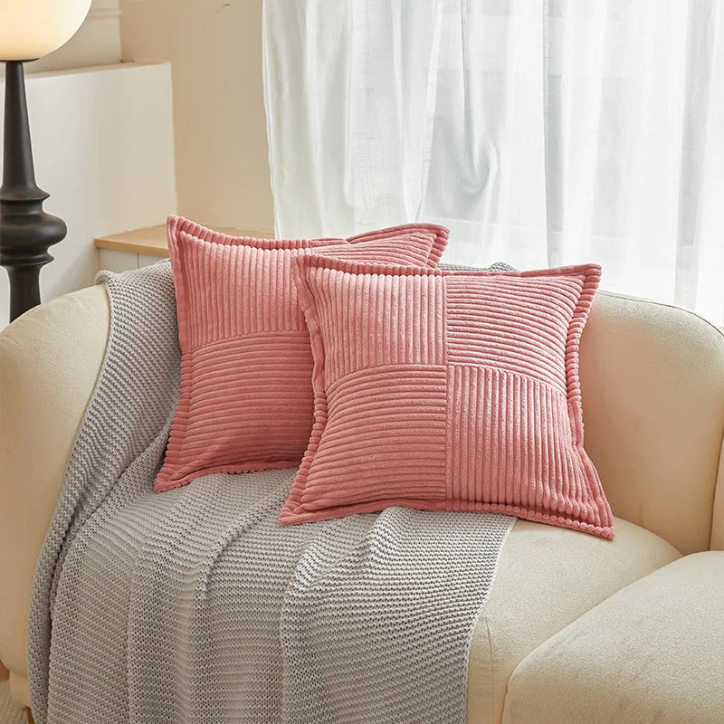 DecorBites™ Boho Striped Pillow Covers for Sofa Bed Decor, 45x45 White Polyester Pillowcases