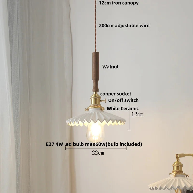 DecorBites™ Ceramic Walnut Wood LED Pendant Light Fixture for Dining Room and Home Decor