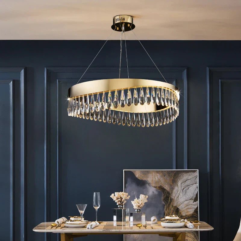 DecorBites™ Crystal Stainless Steel LED Chandelier for Foyer