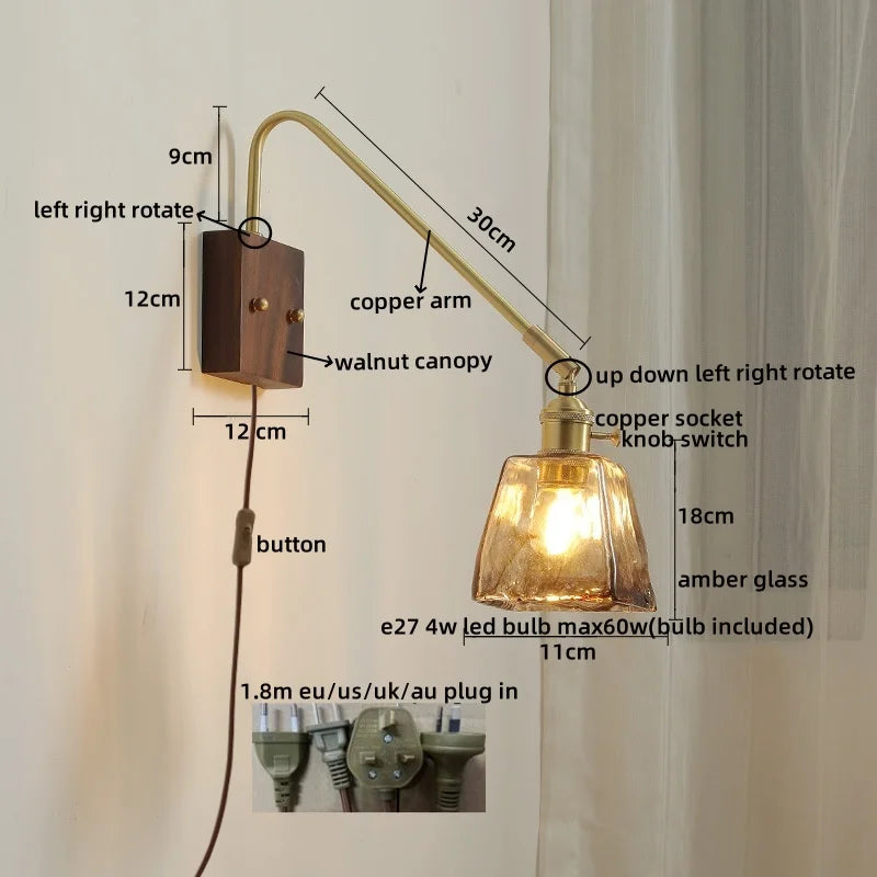 DecorBites™ Glass Copper LED Wall Sconce Modern Stair Light Fixtures