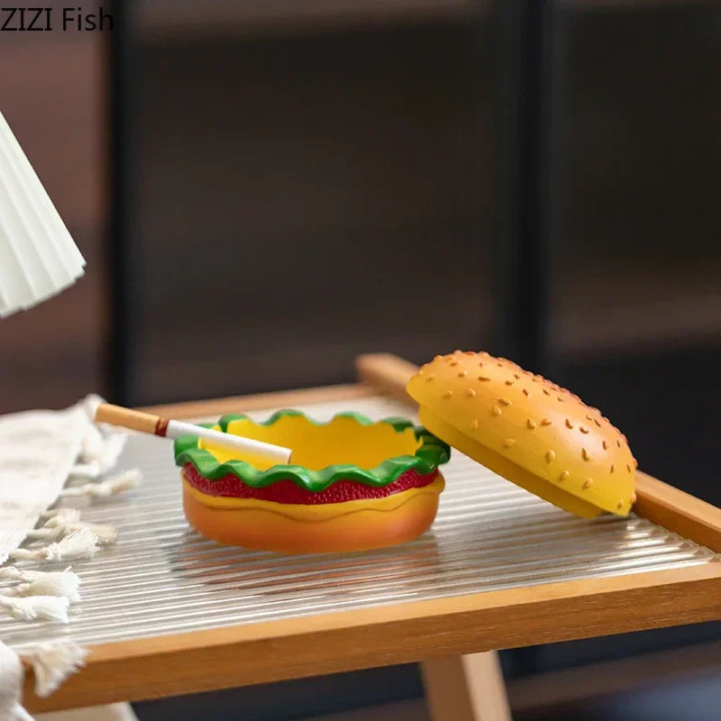 DecorBites™ Cartoon Burger Ashtray: Fun Resin Smoking Accessory for Office Table & Gifts