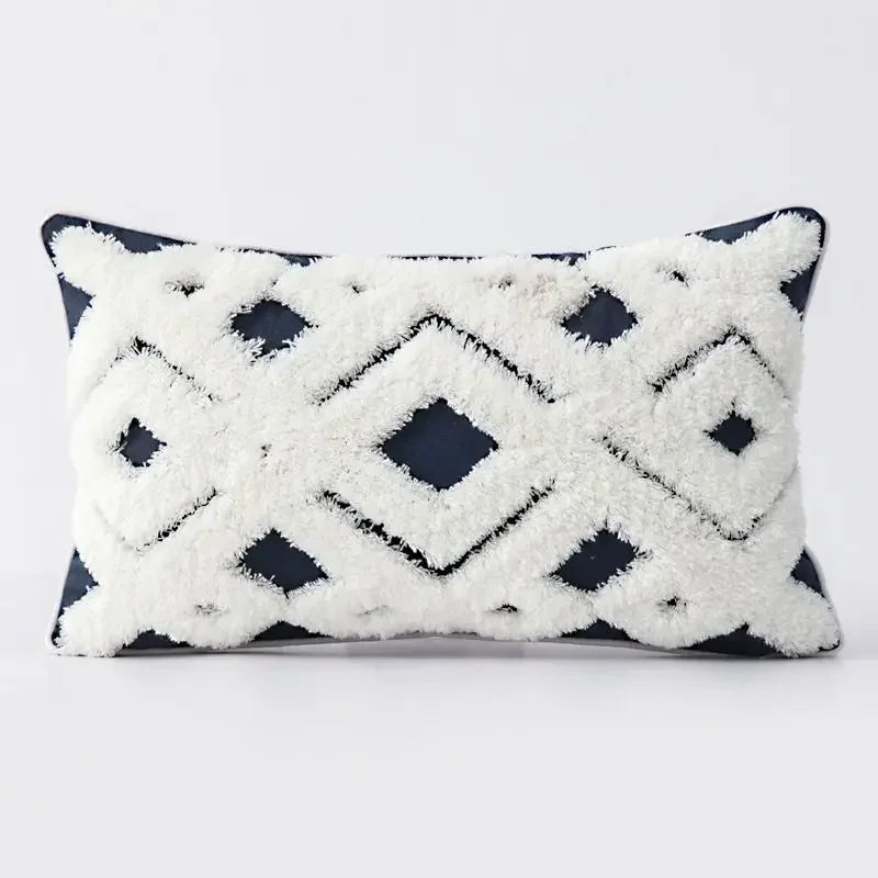 DecorBites™ Geometric Tufted Tassel Cushion Cover Cotton Canvas Fall Pillow Cover