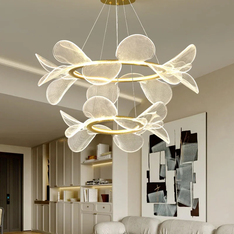 DecorBites™ LED Flower Chandelier: Luxury Acrylic Pendant Lamp for Modern Living, Bedroom, Kitchen, Dining Room