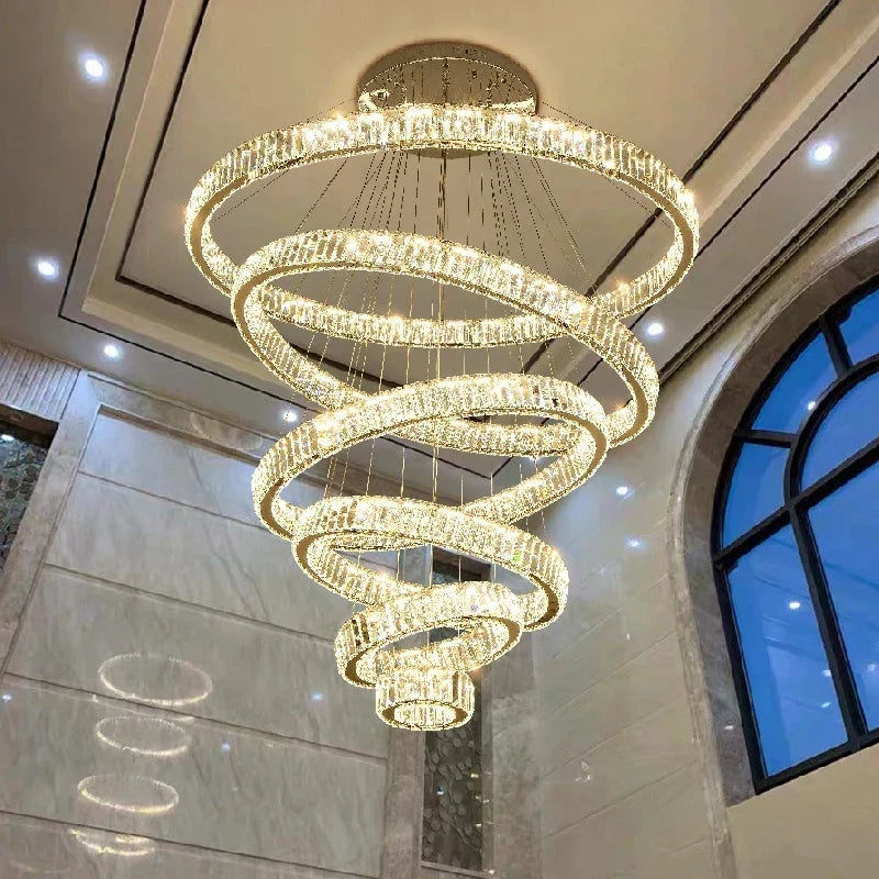 DecorBites™ Gold Crystal Round Ring Chandeliers with LED Pendant Light for Ceiling Lighting