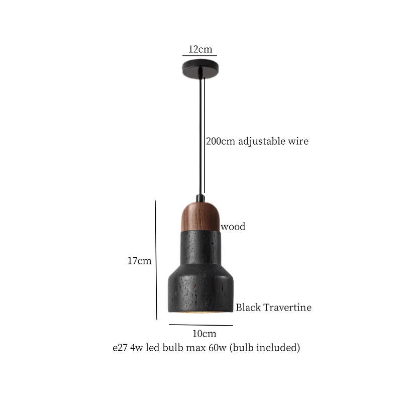DecorBites™ LED Pendant Lights Black Travertine Table Hanging Lamp for Bedroom Living Dining Room