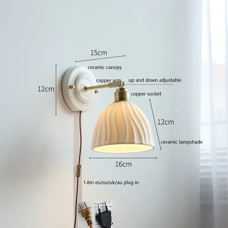 DecorBites™ Ceramic Wall Lamp with Pull Chain Switch & Copper Arm, Nordic Modern LED Fixtures
