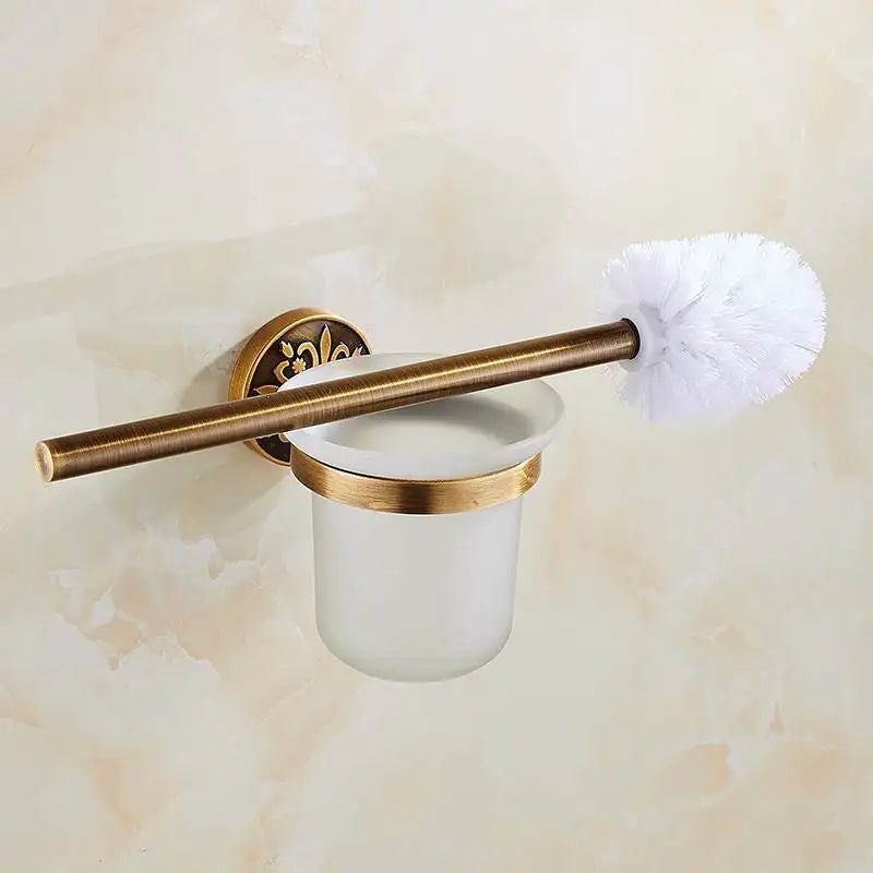 DecorBites™ Antique Bathroom Shelf Towel Rack Set with Bath Hardware & Toilet Brush Holder
