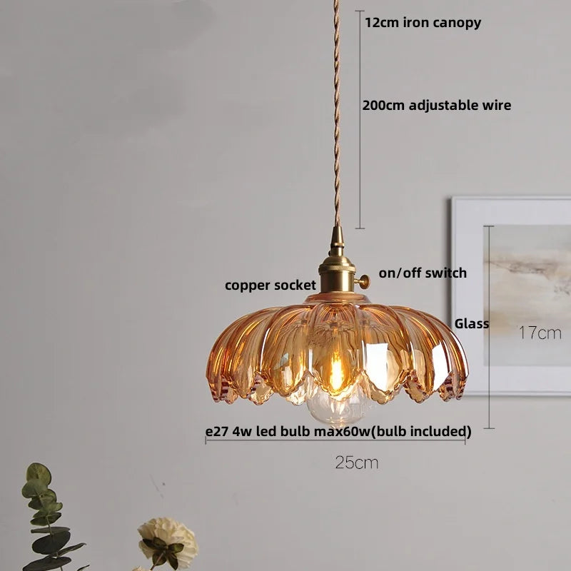 DecorBites™ Amber Glass LED Pendant Lamp 200cm Wire Adjustable Nordic Modern Simple Hanging Lights