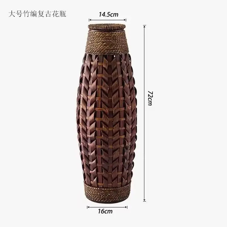 DecorBites™ Bamboo Woven Vase Rattan Flower Glass Arrangement Dried Flower Basket Living Room Decor