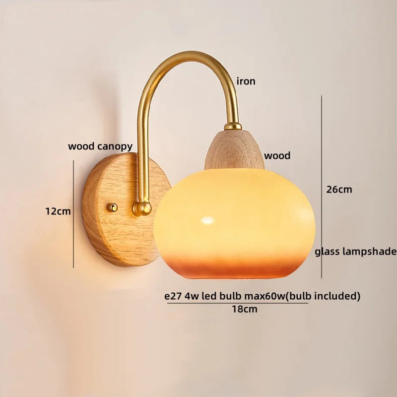 DecorBites™ LED Glass Iron Wood Wall Light Fixture Modern Nordic Bedside Lamp