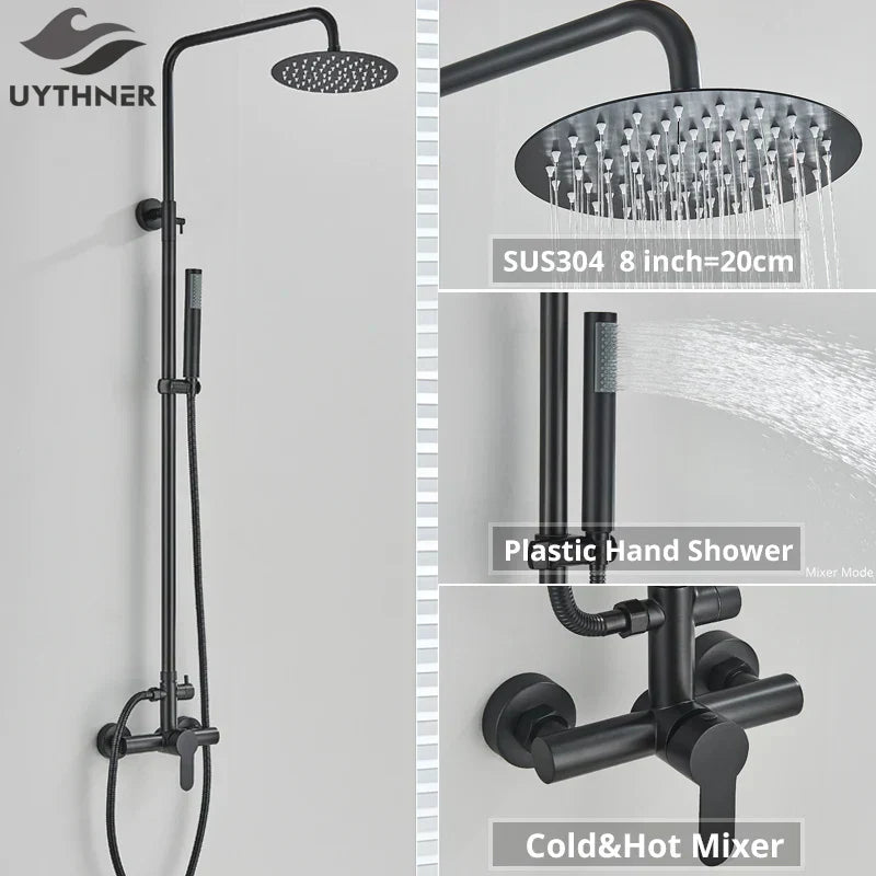 DecorBites™ Black Shower Faucet Set with Rainfall Shower Head and Wall Mounted Mixer Tap