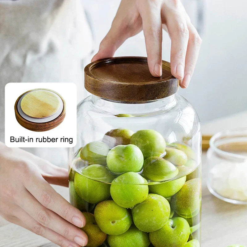 DecorBites™ 3L Kitchen Glass Jars with Acacia Airtight Lid - Set of 2 | Versatile Food Storage Containers