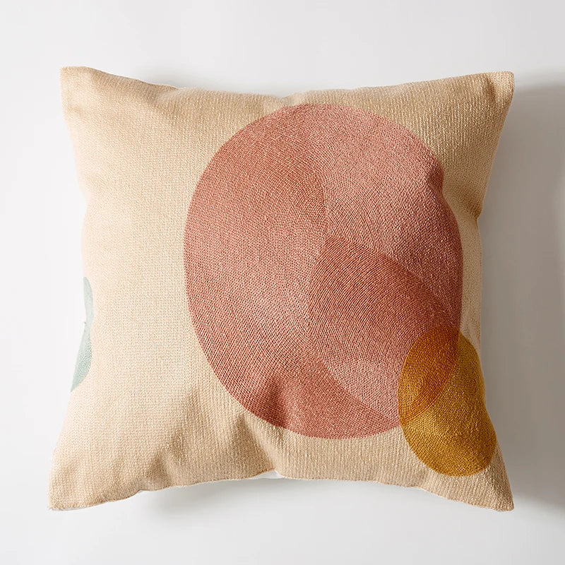 DecorBites™ Abstract Embroidered Pillow Cover 45x45cm Pink Beige for Living Room