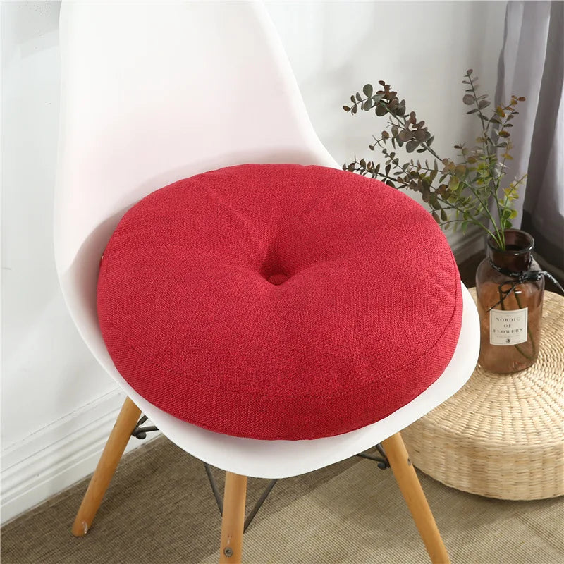 DecorBites™ Grey Linen Round Floor Pillow Seating Cushion with Zippered Cover Pouf
