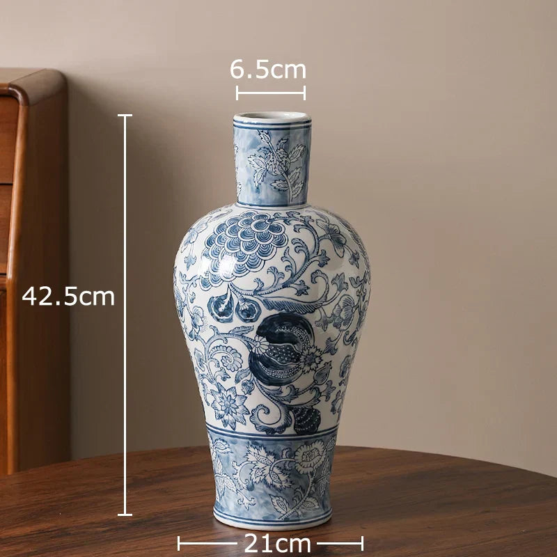 DecorBites™ Blue & White Porcelain Vase Pot for Stylish Room Aesthetic Decor & Flowers