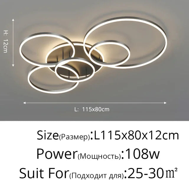 DecorBites™ LED Round Ceiling Chandelier for Modern Living Room, Bedroom, Restaurant - Circle Rings Lighting Fixture