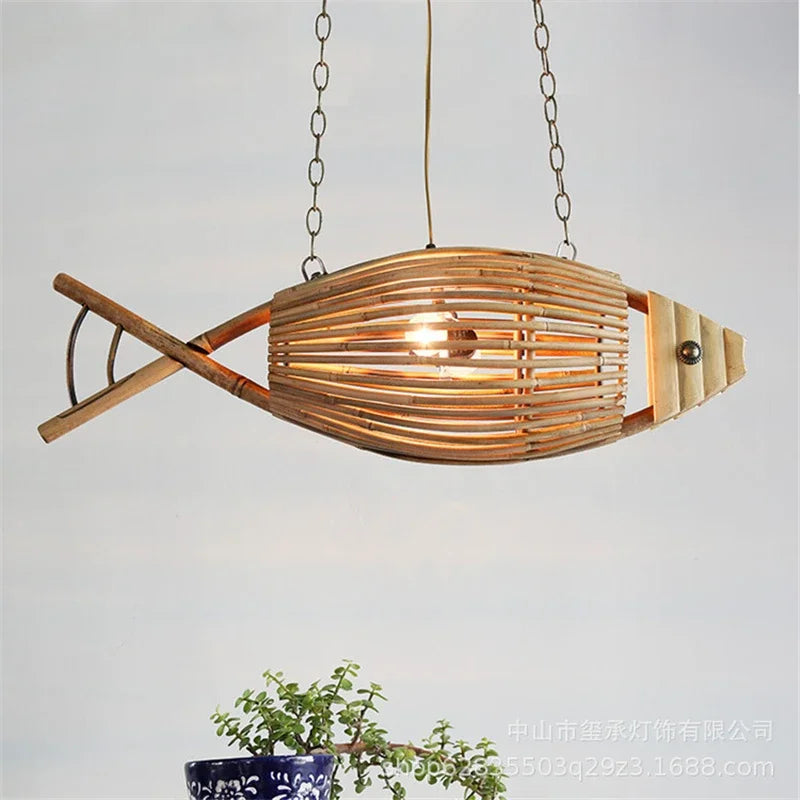DecorBites™ Bamboo Fish Art Pendant Lights - Nordic LED Fixture for Kitchen & Living Room