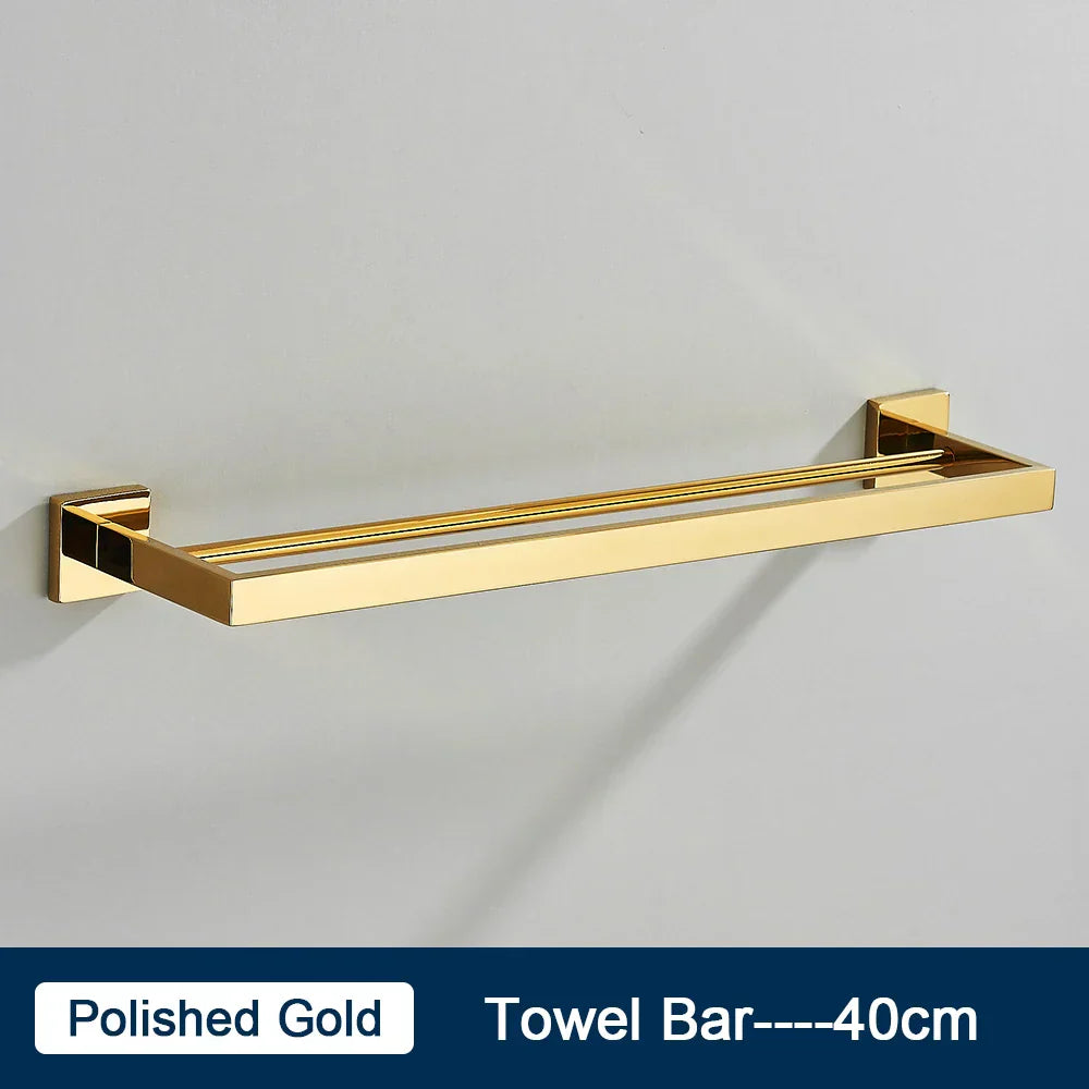 DecorBites™ Black Towel Rack Bar 40cm SUS304 Modern Gold Cloth Holder Wall Mounted