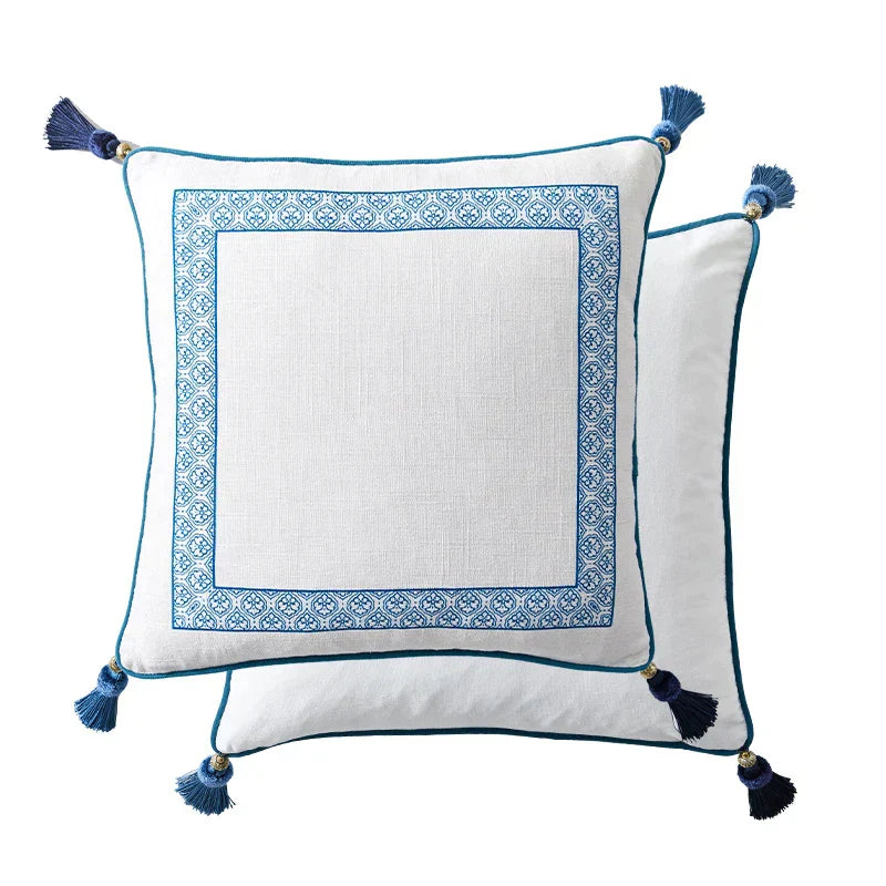DecorBites™ Chinoiserie Style Blue White Porcelain Birds Floral Lumbar Pillow Case