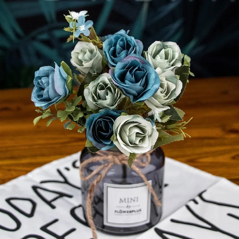DecorBites™ Blue Peony Tea Rose Silk Fake Flowers for DIY Home Garden Wedding Decor