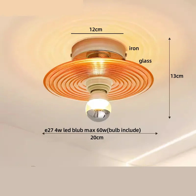 DecorBites™ Wood Copper LED Ceiling Light Amber Glass Plafond Lamp