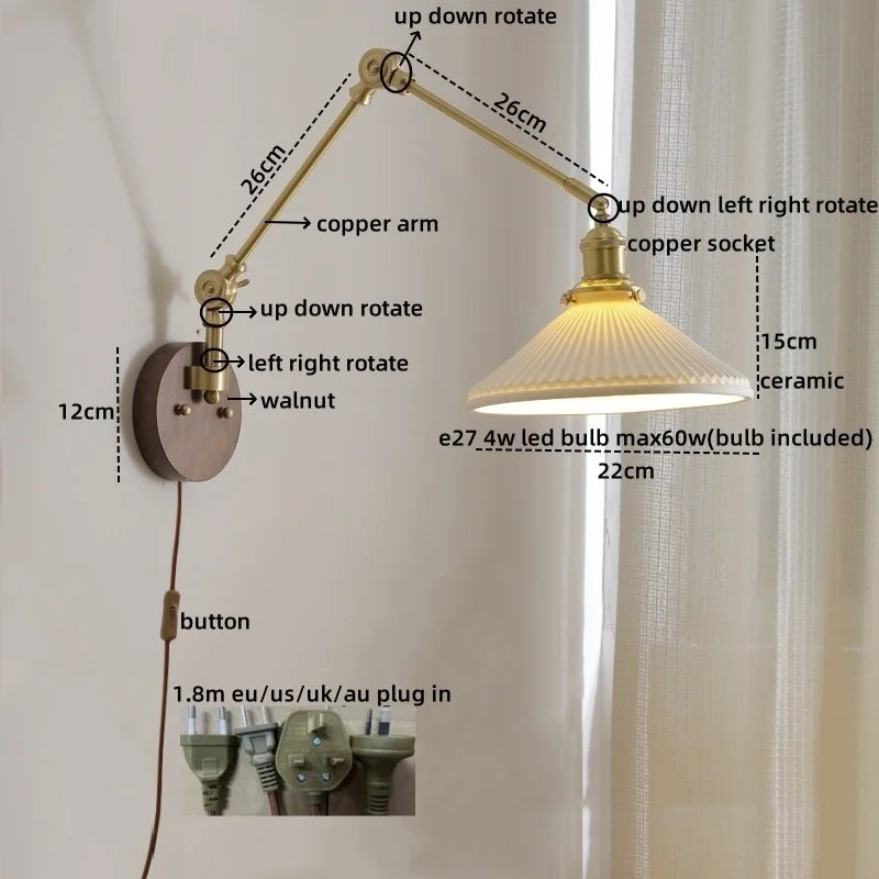 DecorBites™ Ceramic Copper LED Wall Light | Modern Bedside Lamp with Pull Chain Switch