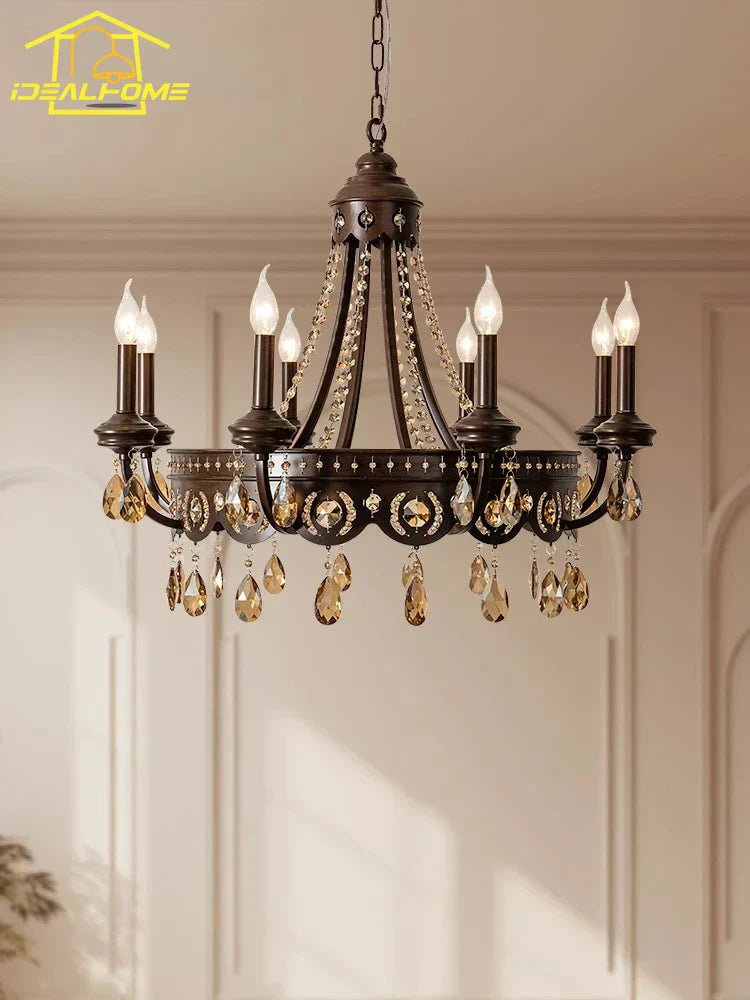 DecorBites™ Iron Art Crystal Candle Chandelier LED Lighting for Living Room Bedroom Bar